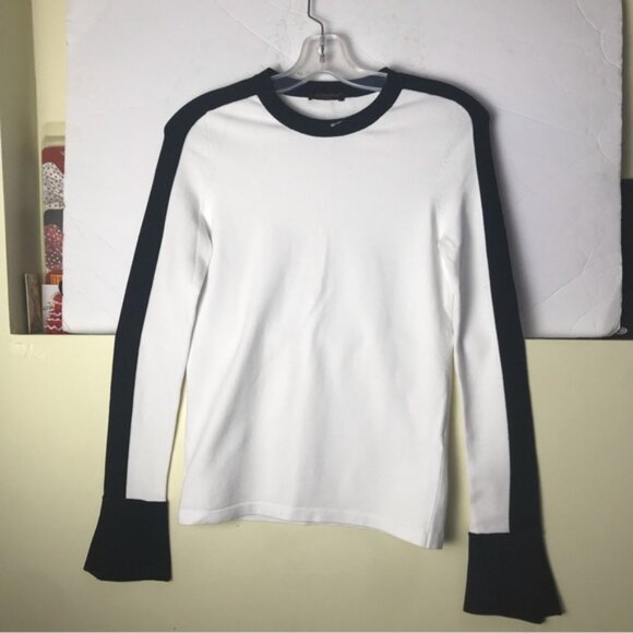 Louis Vuitton NEW Sweater Top Flare Sleeve Cuffs Uniform White Black Knit Crew S - Picture 2 of 16